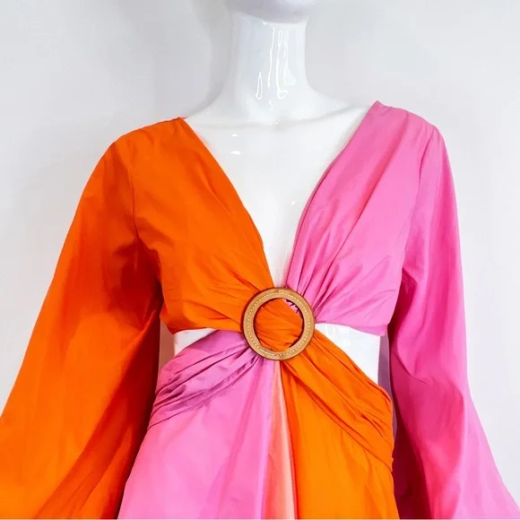 STAUD Gulf A-Line Cutout Dress Orange & Pink - Picture 7 of 14